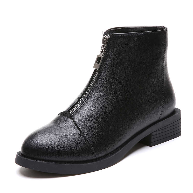2019 quente voltar zíper preto ankle boots para mulher palmilha quente botas de salto baixo outono/inverno sapatos femininos botas de mujer: 38
