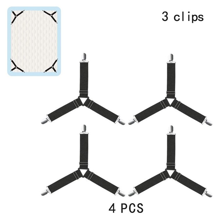 Attache de drap de lit élastique réglable, pince à matelas, housse de canapé, sangle fixe antidérapante, Kit de tondeuse Textile domestique: 3 Clips Black
