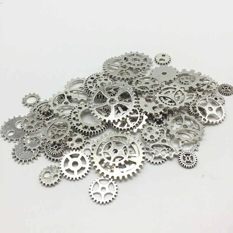 100g Metal Alloy Mixed Cogs Gears Steampunk Charms for Pendants Embellishments Antique Silver Golden and Rose Gold Color
