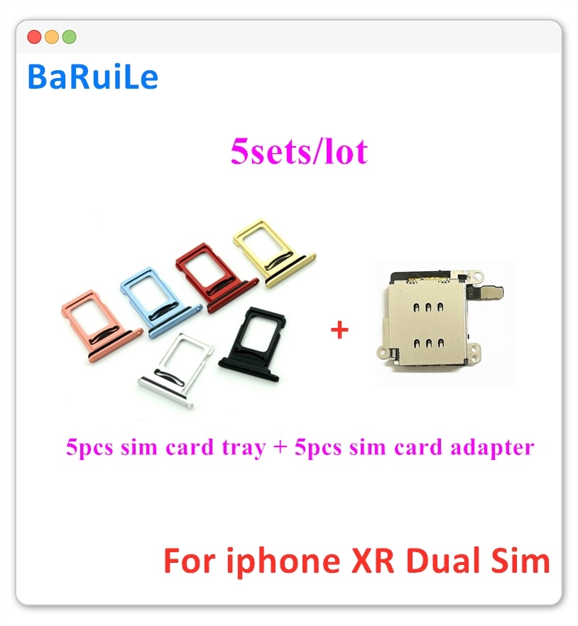 BaRuiLe 5set per iPhone XR Dual SIM Card Reader flex cable + SIM Card tray Holder Slot Adapter parti di ricambio