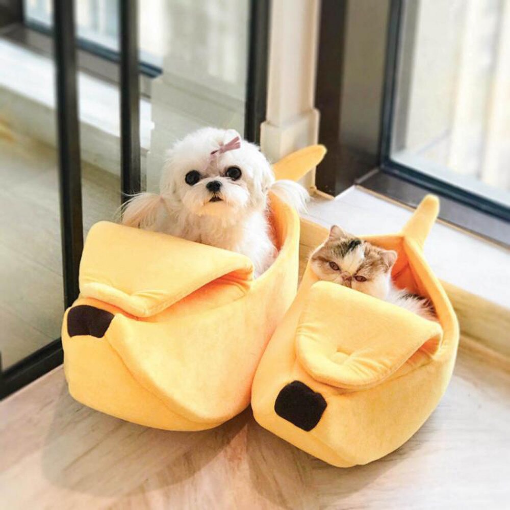 Animais de estimação gato cão sofá cama forma de banana casa do cão bonito animal de estimação canil ninho quente gato dormir camas casa popular