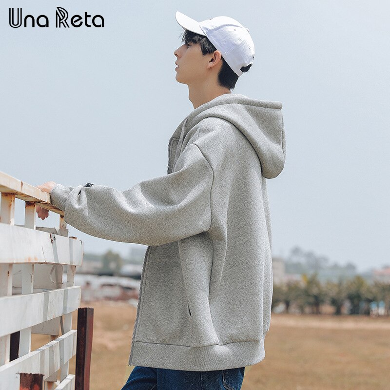 Una Reta Men Hooded Jacket Outwear Autumn Arrivals Hip-Hop Streetwear Jackets Streetwear Solid color zipper Coat Men