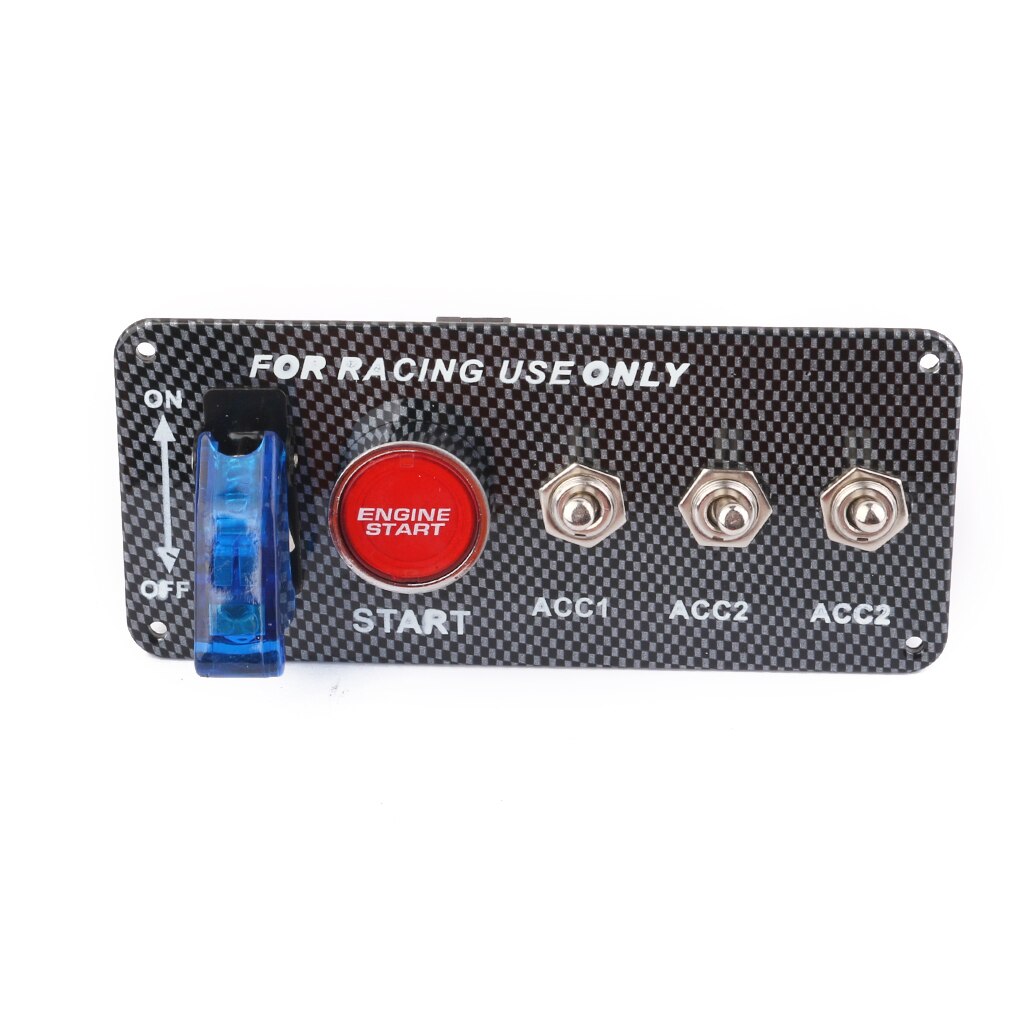 DC12V Racing Car Blue LED Toggle Ignition Switch Panel Start Push Button Kit