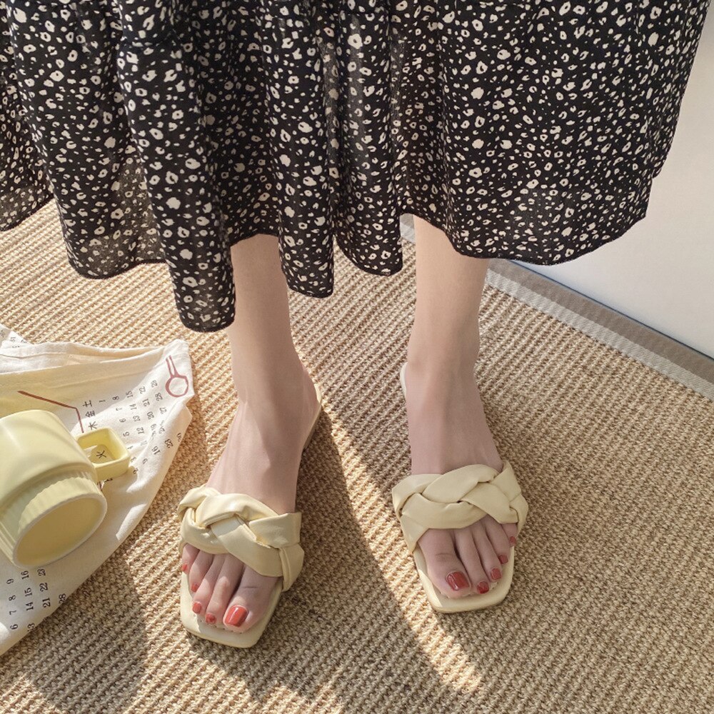 Damesschoenen zomer buiten sandalen dames touw breien twist slippers platte strandschoenen meisjes winkelstraat slippers
