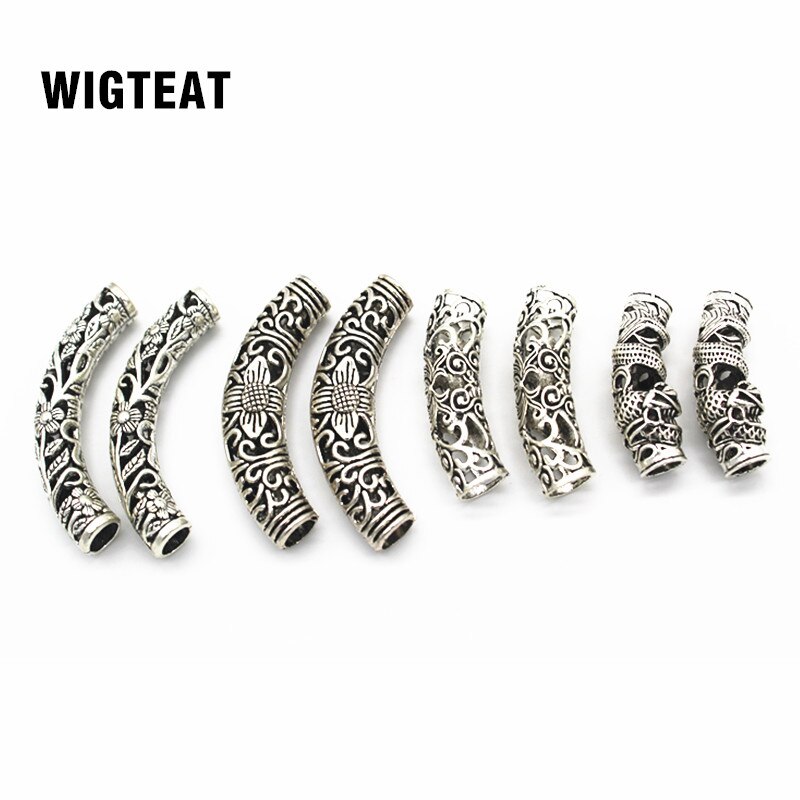 WIGTEAT 2 unids/set de rastas de pelo plateado cuentas diferentes 4 estilos anillos tubo aprox. 5,5-7mm agujero interior joyería