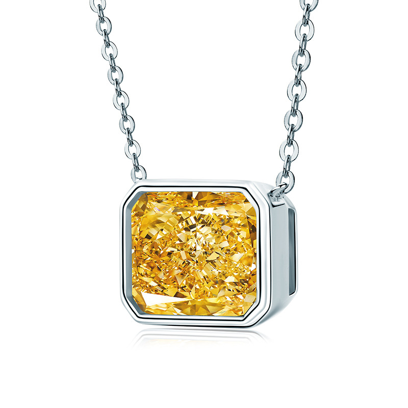 Oevas 100% 925 sterling silber 9*11mm gelbgoldene diamanten eisblumen-anhänger-halskette für damen, hochzeitsschmuck