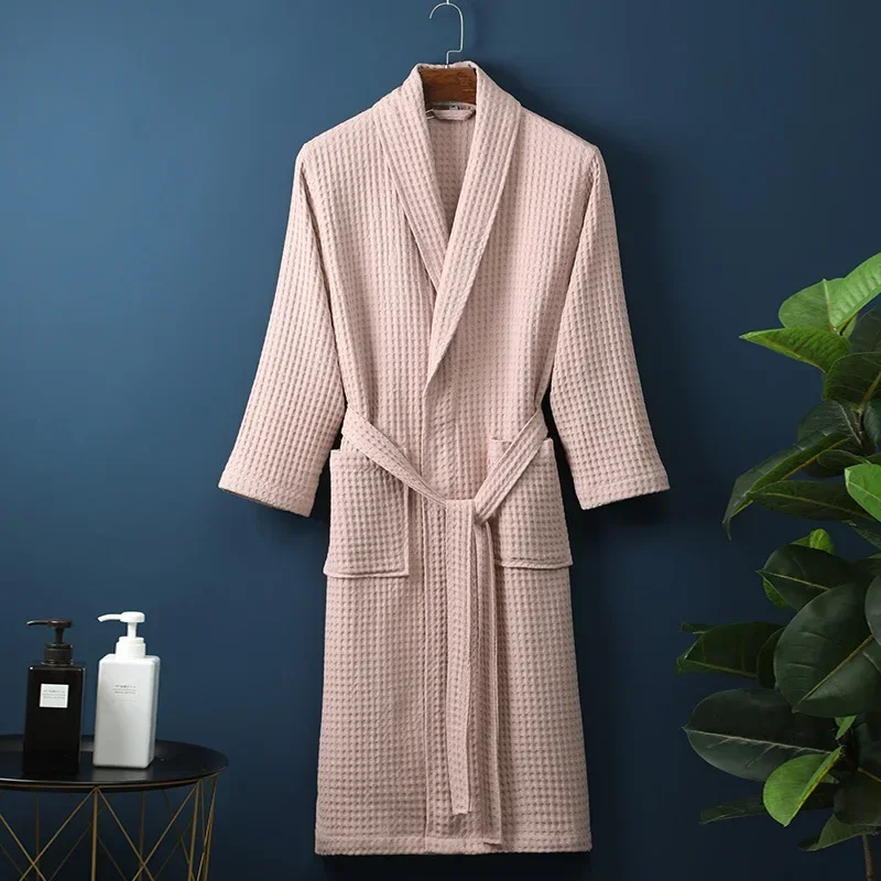 Baumwoll-Frottee-Bademantel für Frühling und Sommer, dünner Morgenmantel, langärmeliger Waffel-Bademantel, Hotel-Schönheits-Badetuch für Paare: XL / Dark Grau