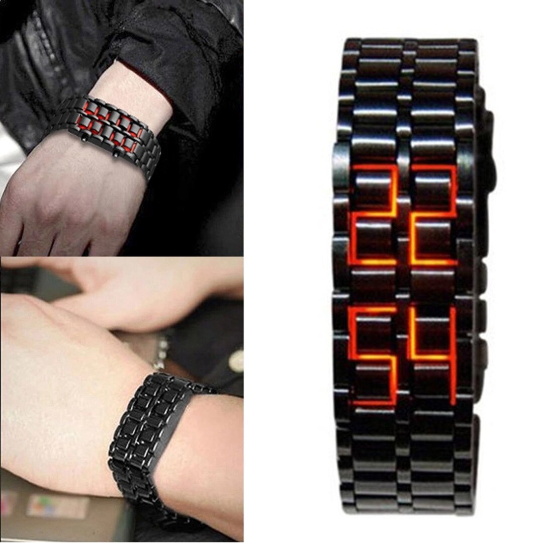 Lava Iron Samurai Horloge Mannen Rvs Led Digitale Horloges Mannen Sport Horloges Elektronische Reloj Hombre Relogio Masculino: 1606Black Red Light