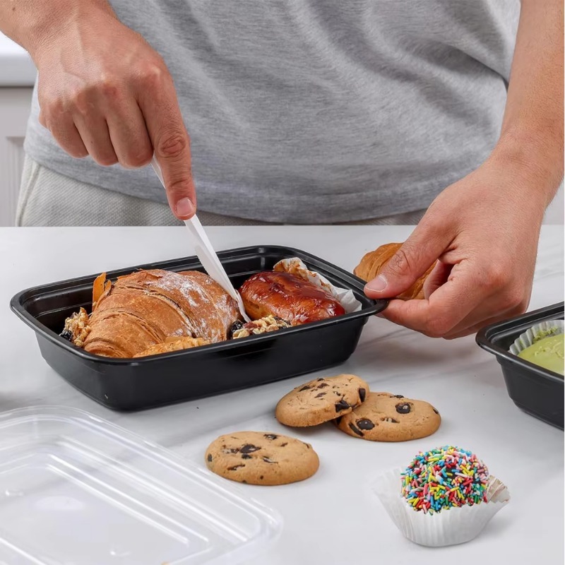 Caja de comida negra para ensalada de frutas, caja de comida para cocina, preparación de comida para llevar, almacenamiento de nevera Bento, contenedores de alimentos a prueba de fugas, 10/20 piezas