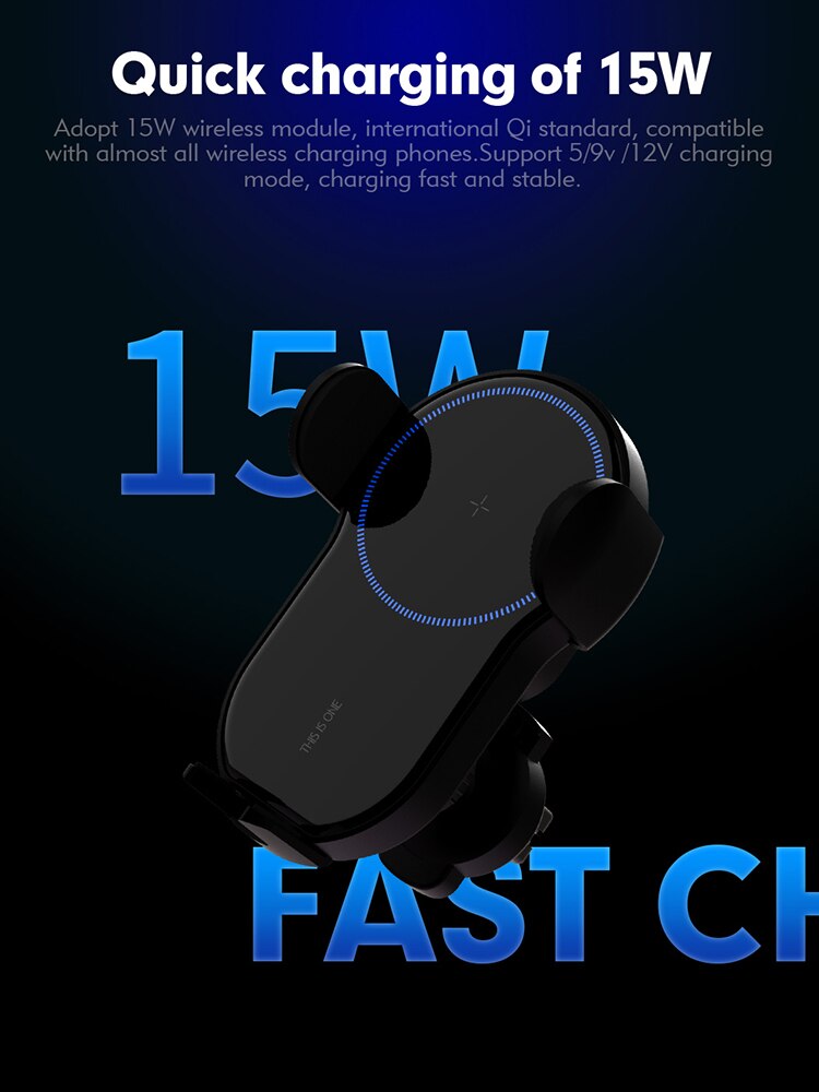 GRMA Smart Mini Electric Induction 15W Qi Fast Charging Car Holder For SAMSUNG Xiaomi Wireless Car Phone Charger Mount Bracket