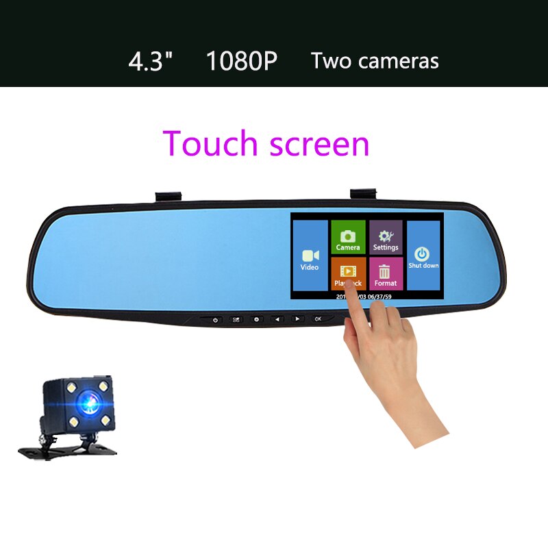Jiluxing Dash Cam 4.3 ''1080P Auto Dvr Spiegel Dual Lens Video Recorder Parking Monitor Auto Camera Achteruitrijcamera spiegel Auto Registrar