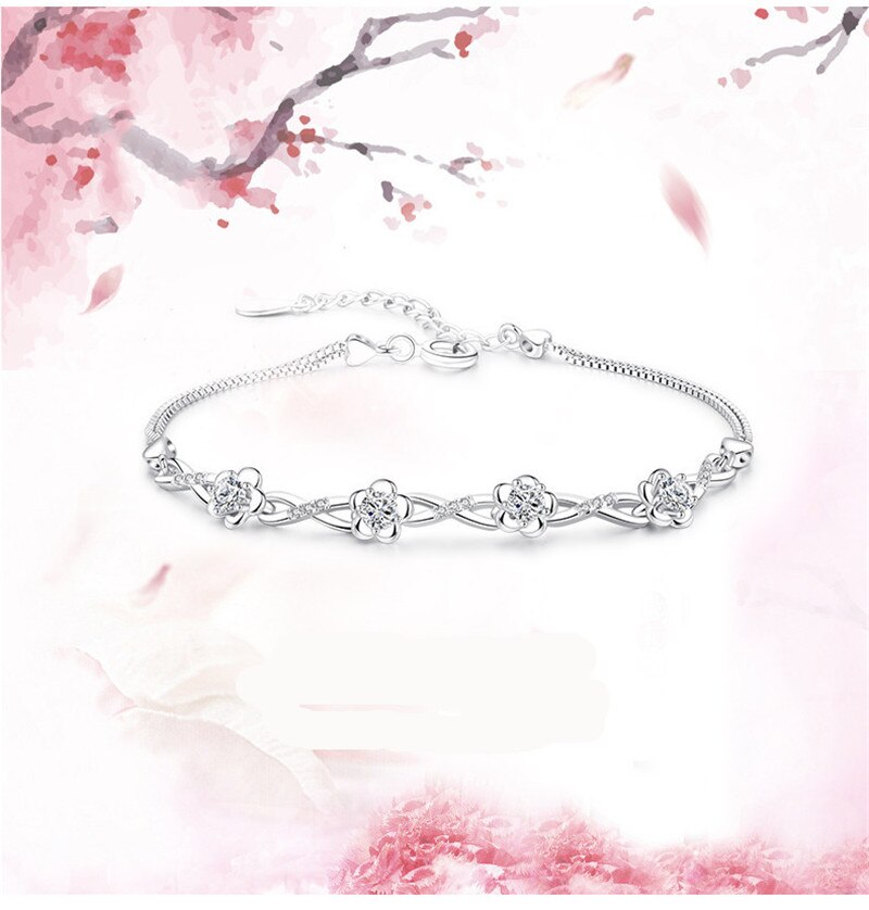 Daiwujan luxo cristal ameixa flor pulseiras 925 prata esterlina caixa corrente pulseiras femininas pulseira de prata prata prata