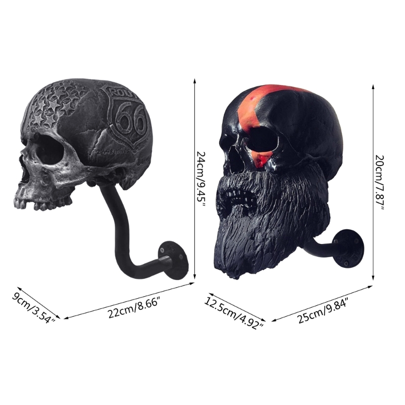 Motorcycle Helmet Rack, Helmet Holder Wall Mount Skull Rack Helmet Hanger for Coats, Caps, Hats