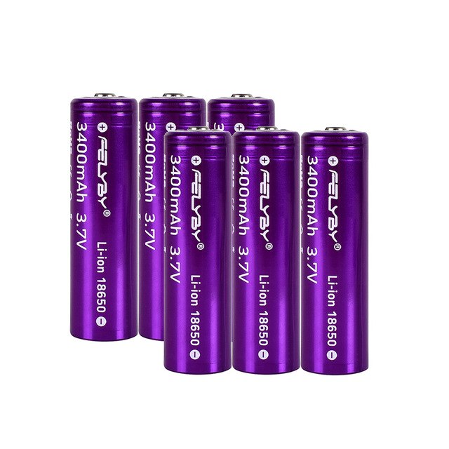 FELYBY Original 18650 Battery 3.7V 3400mAh 2-10pcs High Capacity Lithium Rechargeable Batteries: 6 pcs
