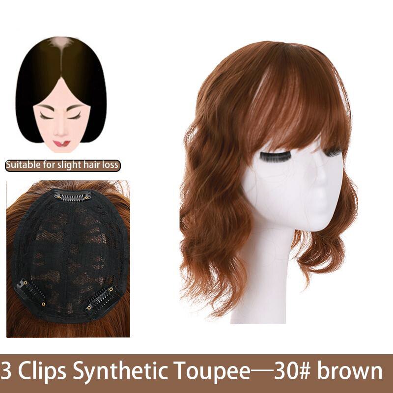 SEEANO-peluquín sintético con flequillo para mujer, pelo corto ondulado, reemplaza la peluca para cubrir el cabello blanco y aumentar el volumen del cabello: 30 / 14 pulgadas