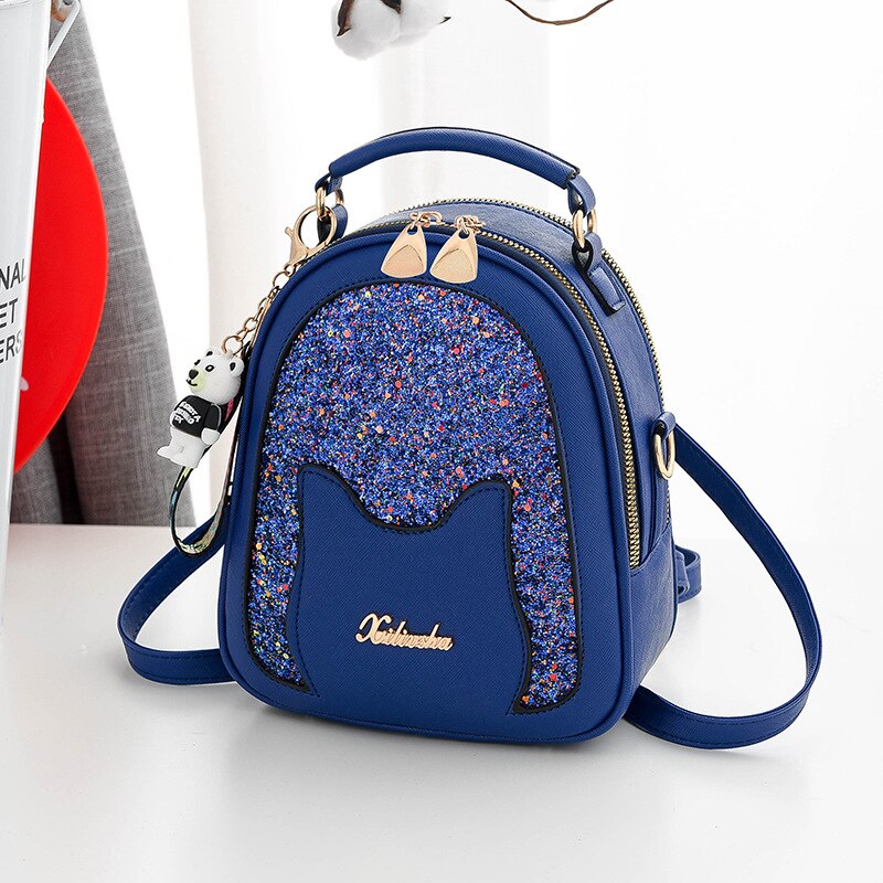 neue Mini Rucksäcke für Frauen Anti Diebstahl Leder Reisetaschen Pailletten Schulter Taschen Schule Taschen für Teenager Mädchen JD02021: Blau