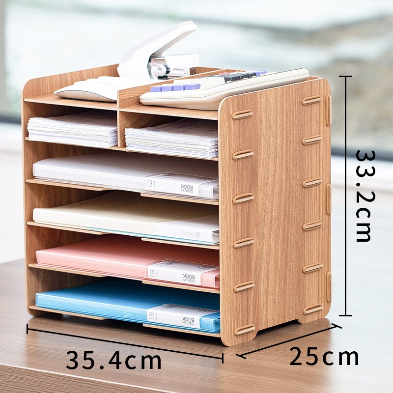 Étagère de rangement de bureau multifonctionnelle, en bois , papeterie de bureau, classeur de données, organisateur simple à plusieurs niveaux: Oak