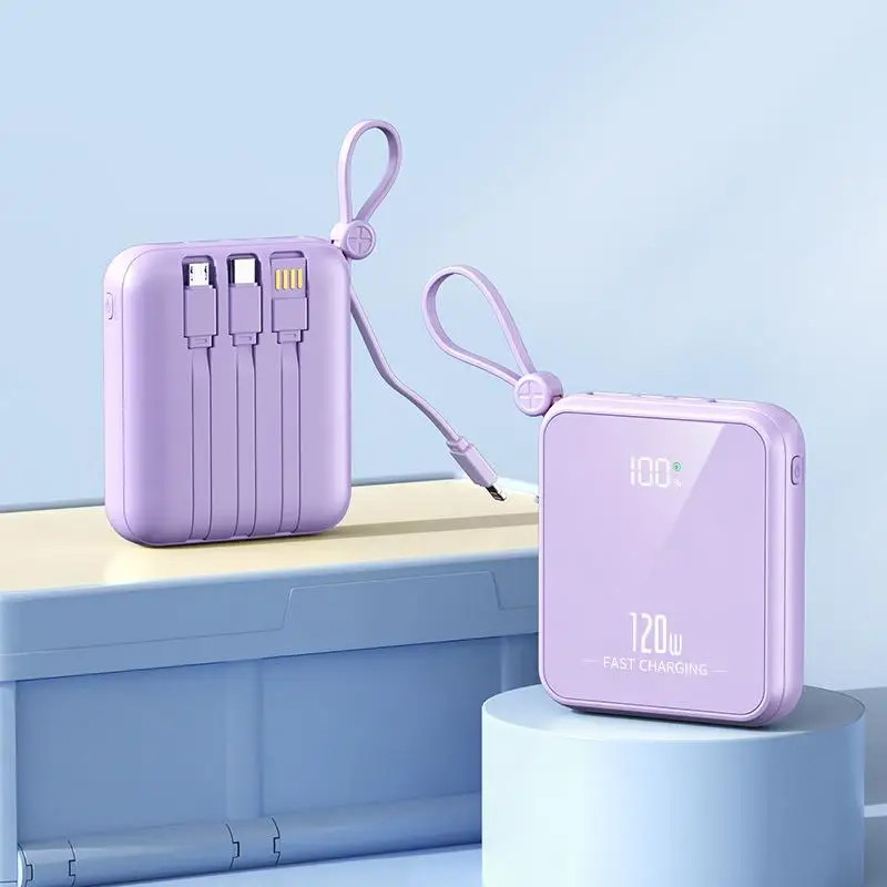 50000mah 120W Outdoor Portable Powerbank Fast Charging PD20W Power Bank Mini Compact Battery Charger Comes With Four Wire: Gold / 10000mAh