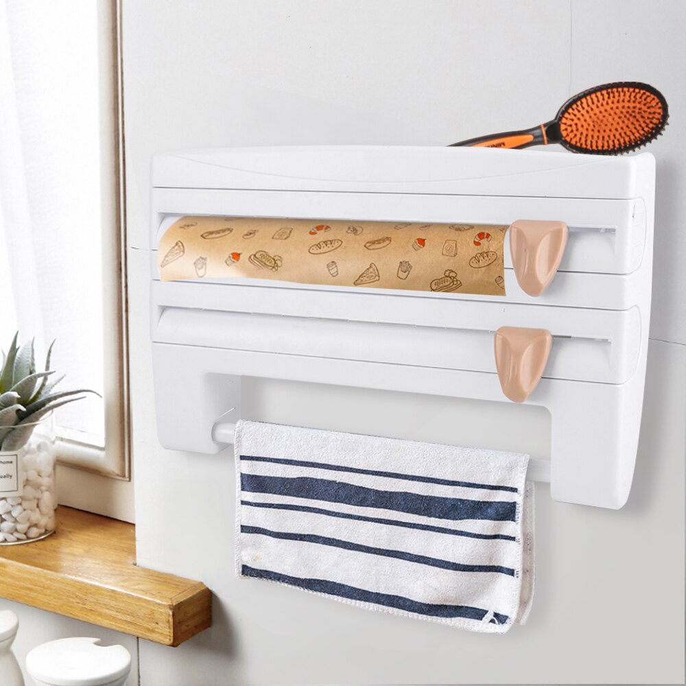 4 en 1, organizador de cocina soporte para papel de cocina Film transparente de titular de la botella de salsa de papel de aluminio de almacenamiento en Rack estante de cocina
