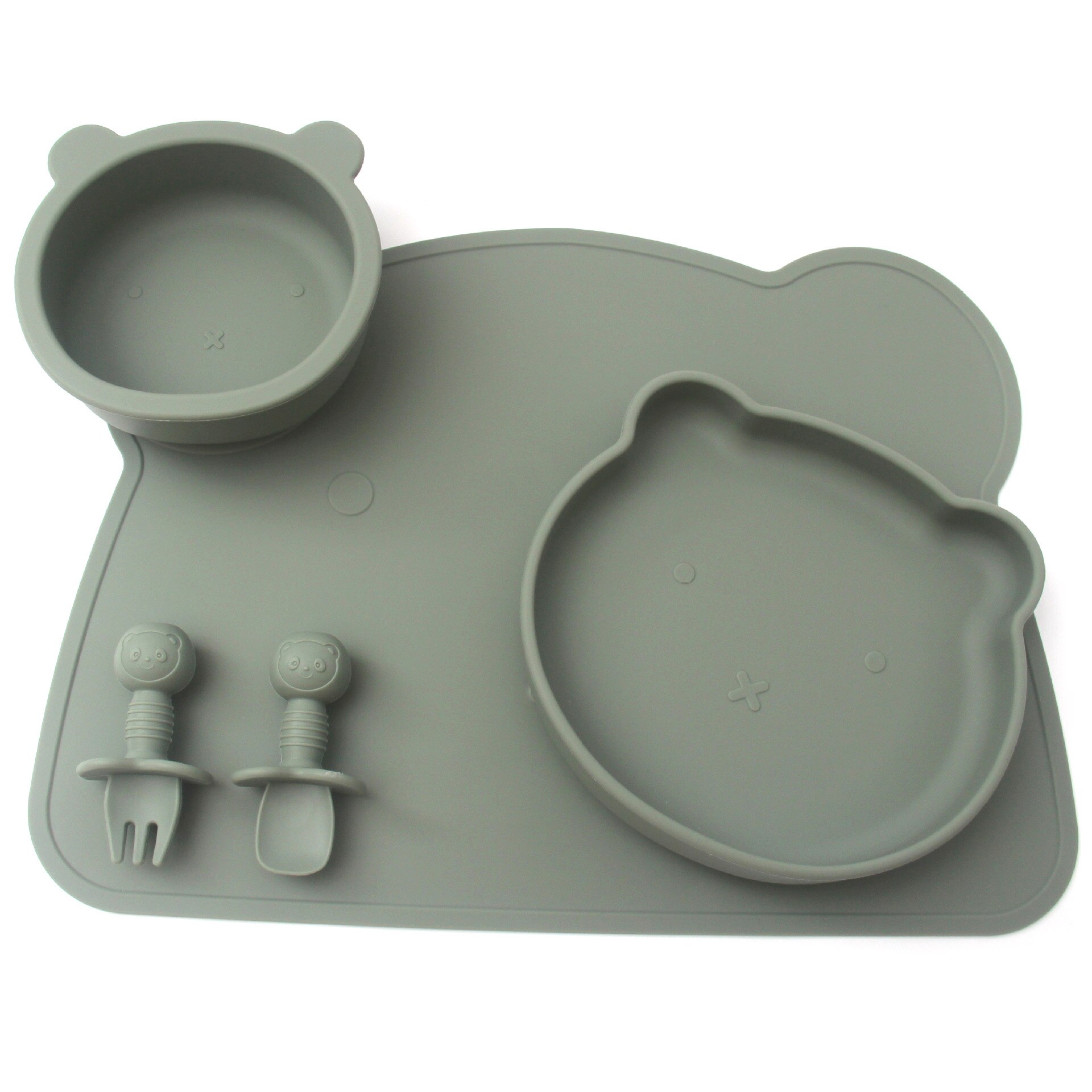 Babyvoeding Kom Plaat Lepel En Vork Set Food Grade Siliconen Antislip Baby Siliconen Servies Bpa Gratis Siliconen kauwen Gerechten: Army green