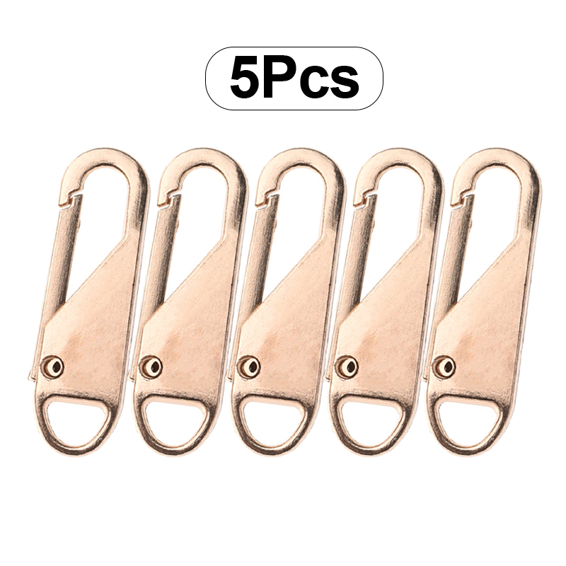 5pcs Universal Replacement Zipper Slider Metal Alloy Removal Zipper Puller Luggage Bag Zip Head DIY Craft Sewing Tool Repair Kit: Light Gold