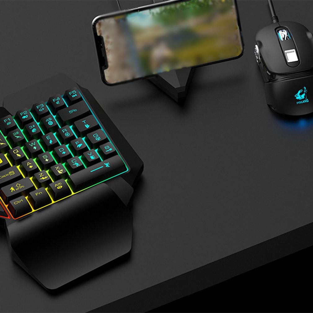 T1 Keyboard Mouse Combos Ergonomic Multicolor Backlight One-Handed Game Keyboard Mouse Set For Home Gamer Gaming Kit