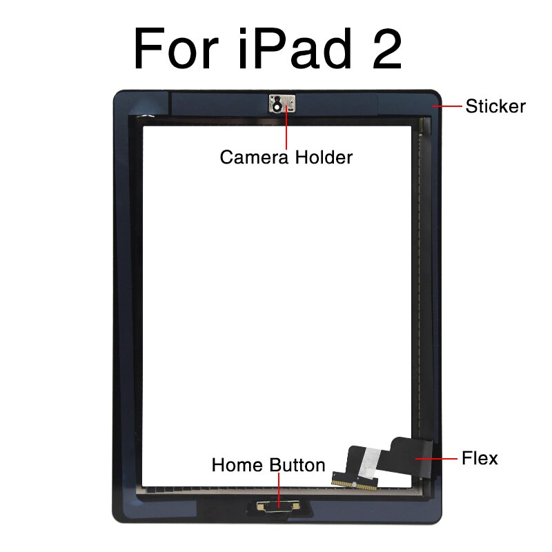 10Pcs/lot For iPad 2 3 4 Touch Screen Digitizer Front Glass Replacement With Home Button and Adhesive A1458 A1459 A1395 A1416