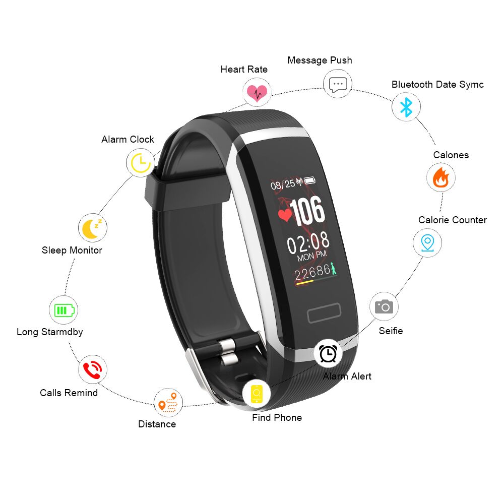 Lerbyee Smart Bracelet GT101 real-time Heart Rate Monitor Waterproof Fitness Band Pedometer Call Reminder Activity Tracker Sport