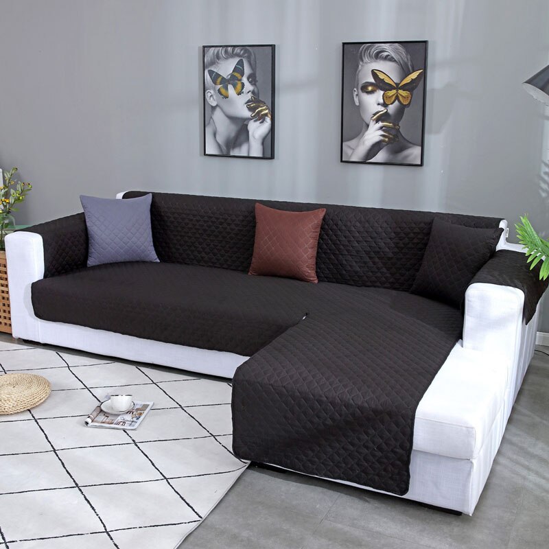 Vattentätt hörnsoffa överdrag för vardagsrum universal l form quiltat sofföverdrag solid sofföverdrag soffskydd 1/2/3/4 sits: Svart / L form s (200 x 270cm)