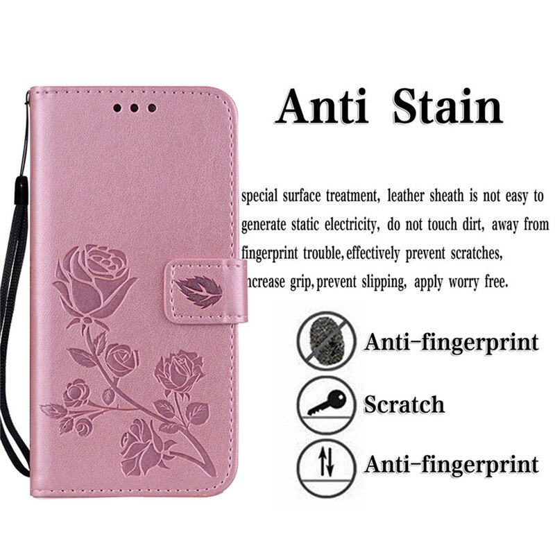 Luksus læder flip bogtaske til alcatel 1s 5024d 1s rose flower pungholder etui telefon cover taske