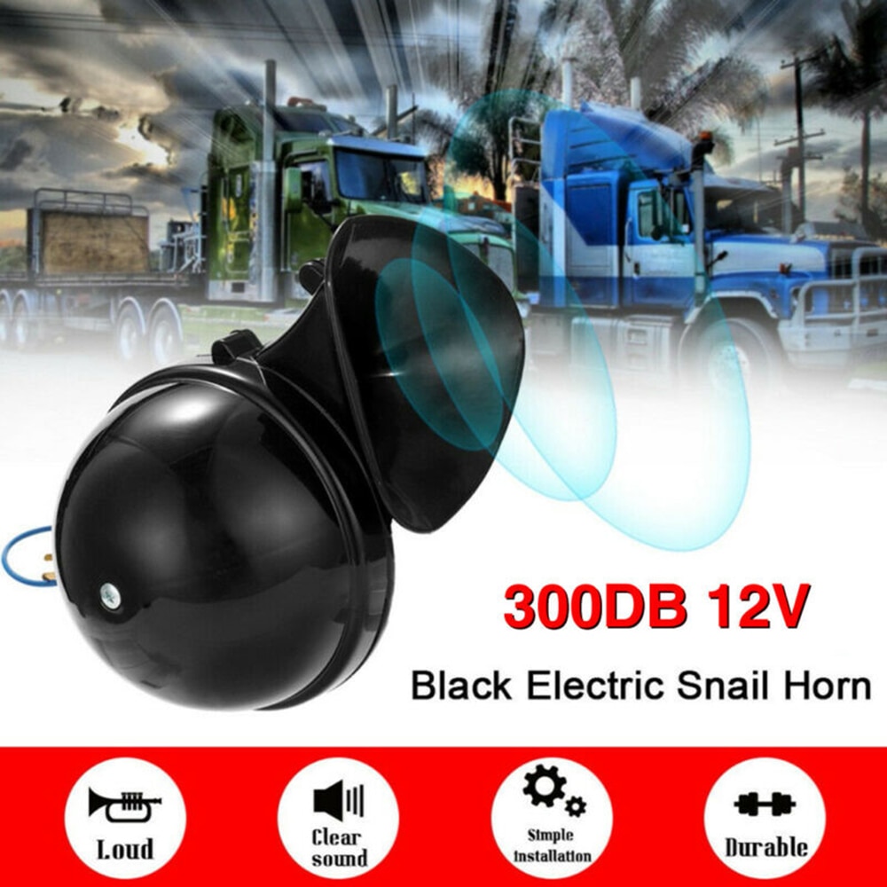 Bocina única de Caracol de aire ruidoso de 300dB para camiones y camiones de 12V, SUV, caravana, tren, barco, negro Universal, repuestos a prueba de agua