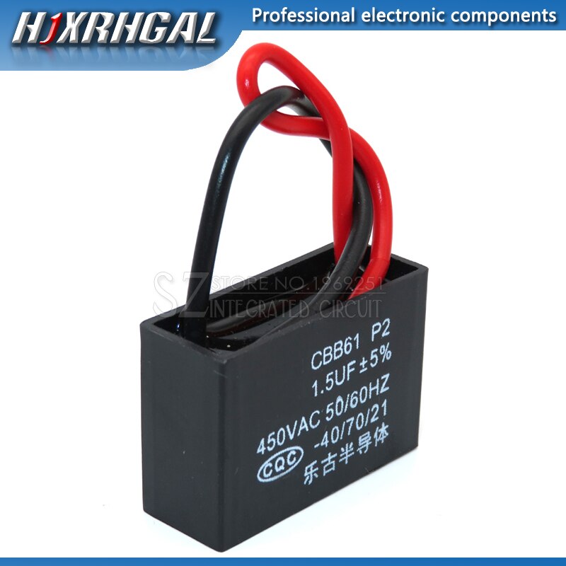Hjxrhgal-condensador de arranque CBB61 1,5 UF, ventilador colgante, motor de hollín, aire acondicionado, 450VAC, capacitancia de arranque, 5 uds.