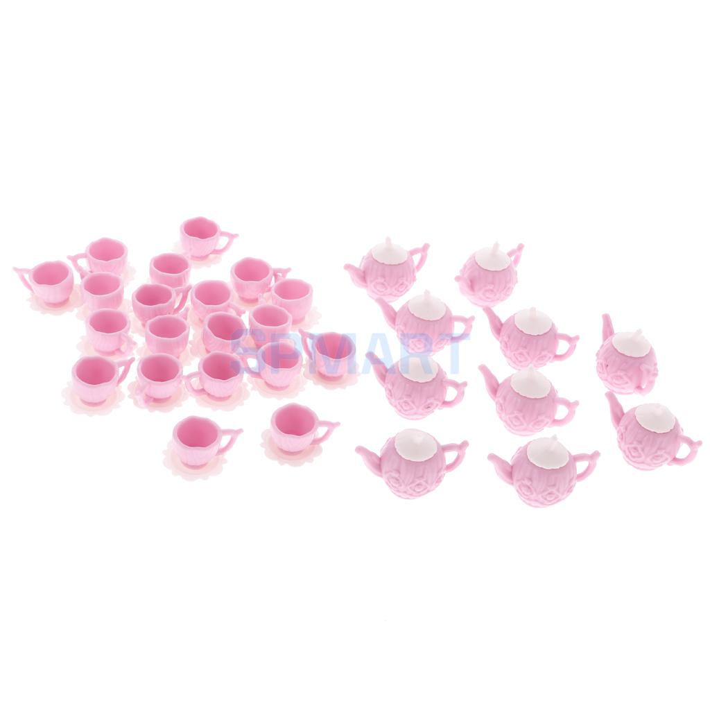 10 Sets Poppenhuis Miniatuur Plastic Roze Thee Pot Met 2 Kopjes Servies Accessoire