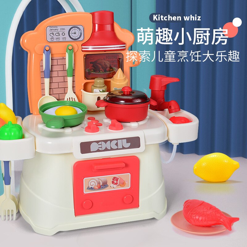 Fille jouer maison cuisine jouet ensemble éducatif bricolage lumières son presse eau extracteur enfants jouer maison transfrontalière