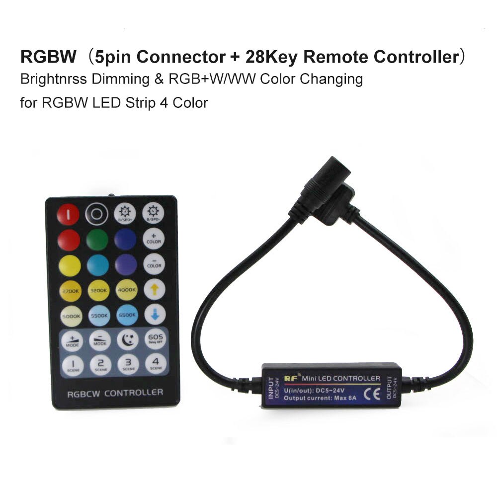 Enkele Kleur/Cct/Rgb/Rgbw/Rgb + Cct Rf 17/28Keys Draadloze Afstandsbediening dc 5-24V Voor 2835 5050 5630 5730 Led Strip Verlichting: RGBW