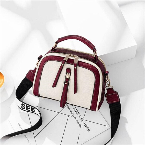 Small Contrast Color Top-Handle Bag Women Crossbody Bags Phone Purse Single Shoulder Zipper PU Leather Bags: white red