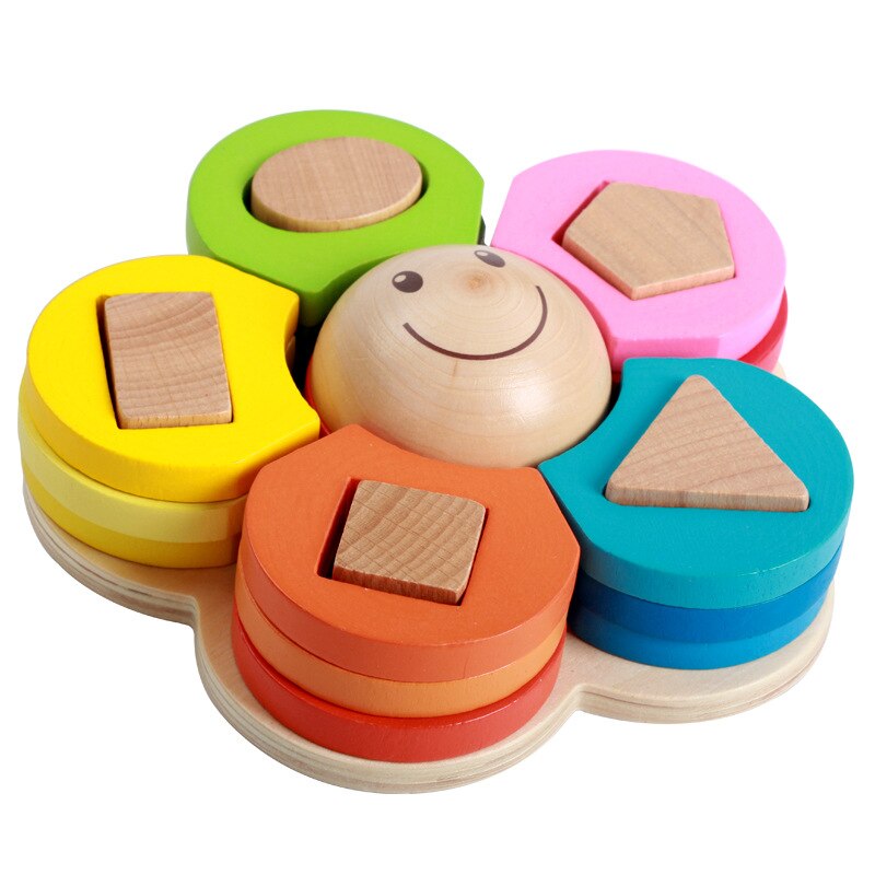 Børn trælegetøj form sortering puslespil bord blomst geometrisk redestabler baby småbørn trælegetøj til børn: Default Title