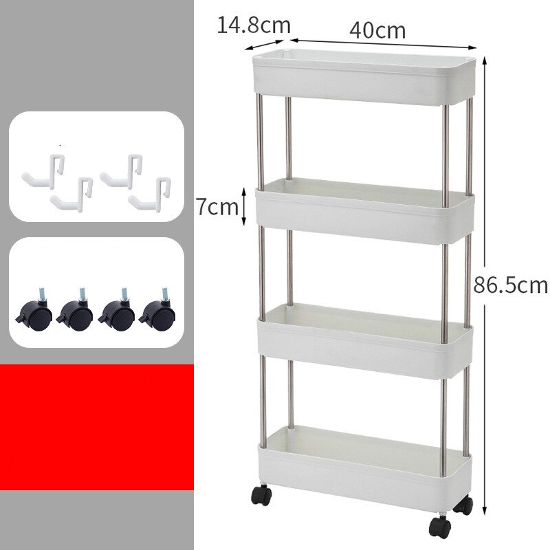 2/3/4 Layer Gap Kitchen Storage Rack Slim Slide Tower Movable Assemble Plastic Bathroom Shelf Wheels Space Saving Organizer: S 4 floors wheels