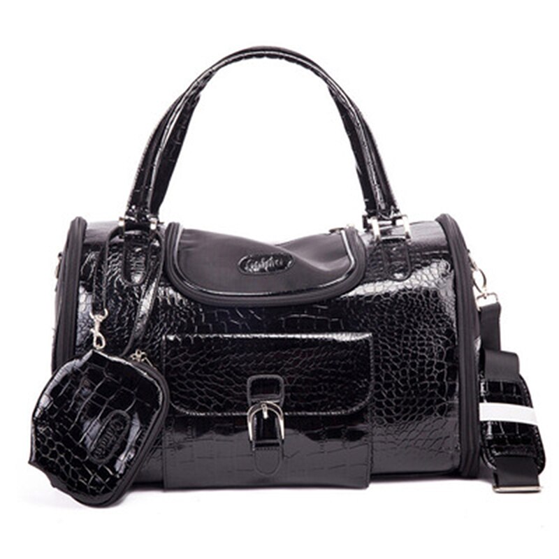 Bolsa de transporte portátil para exteriores, bolso de viaje de cuero para perros pequeños, Chihuahua, gato y perro: black / 40x26x20cm