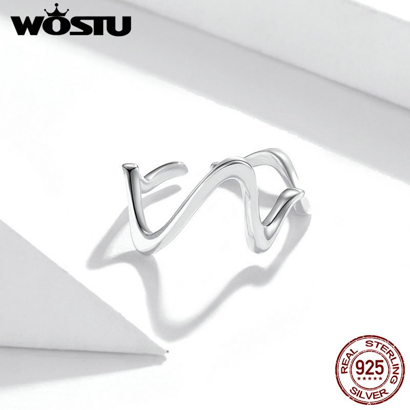 WOSTU Onda Linee di Anello in Argento sterlina 925 Formato Aperto di Barretta Registrabile Semplice Anello per Le Donne Alla Moda Dei Monili 2020 CQR673