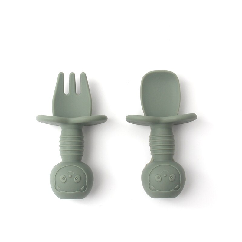 Juego de 2 unids/set de vajilla de silicona para bebé, utensilios de entrenamiento de autoalimentación, de fácil agarre, tenedores de mango corto: S8