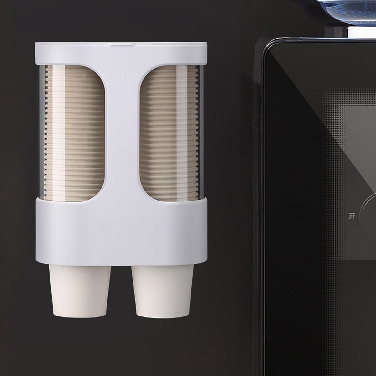 Transparent Cup Dispenser Double Tube Wall-Mount Paper Cup Rack Pull Type Disposable Holder Dustproof Dispenser Paper Cup Holder