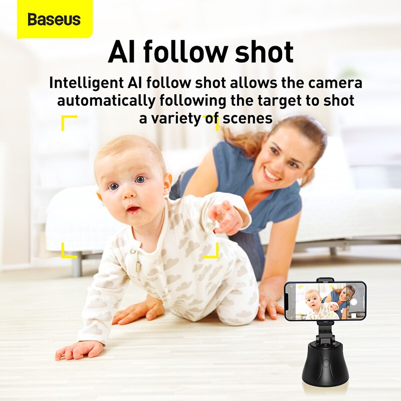 Baseus Smart Bluetooth Selfie Stick 360° Rotation Al Following Shot Tripod Head Auto Face Object Tracking Hands-free Shooting