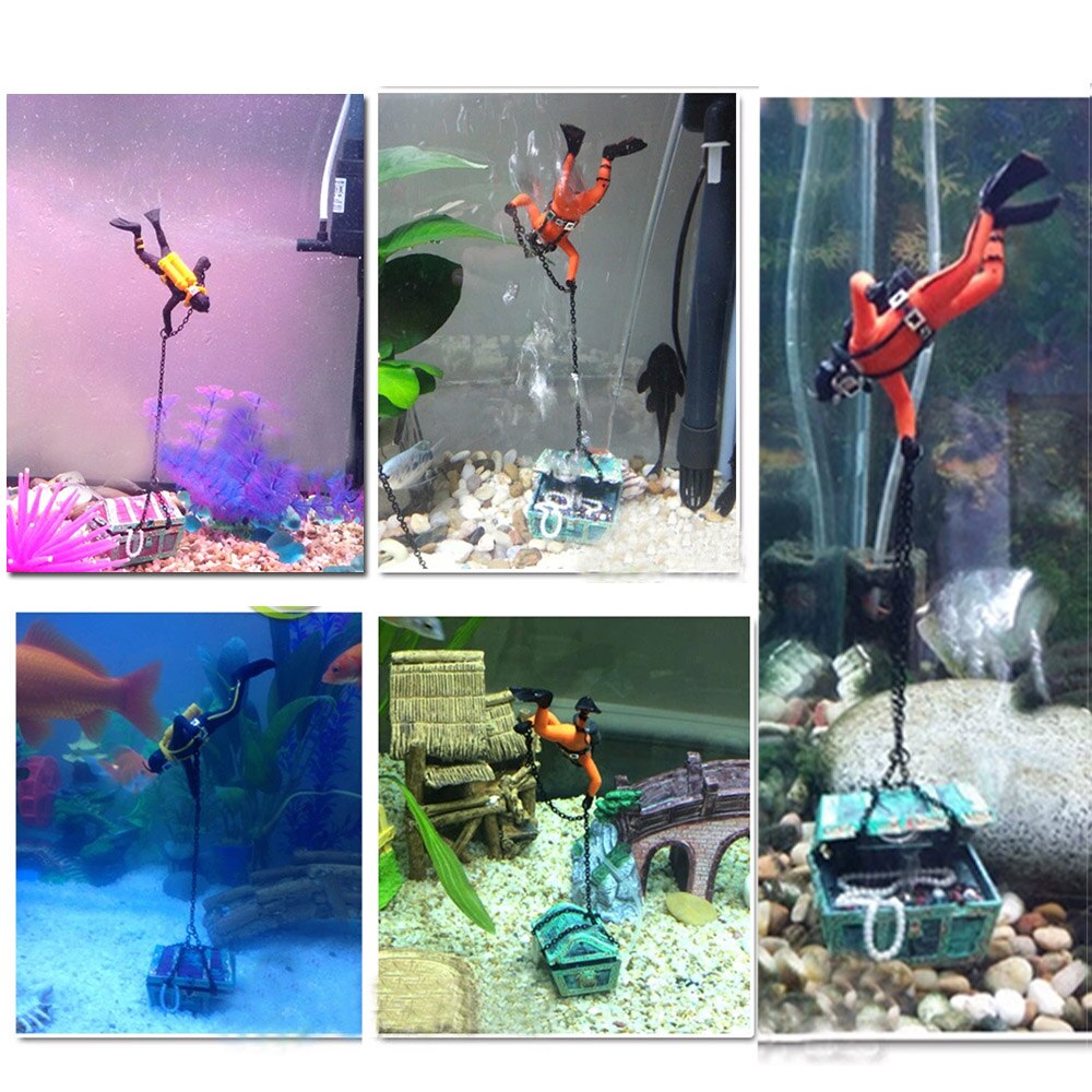 Aquarium Decoratie Drijvende Diver Ornament Aquarium Decoratie Met Bewegende Schat Borst Drijvende Diver Bubble Action