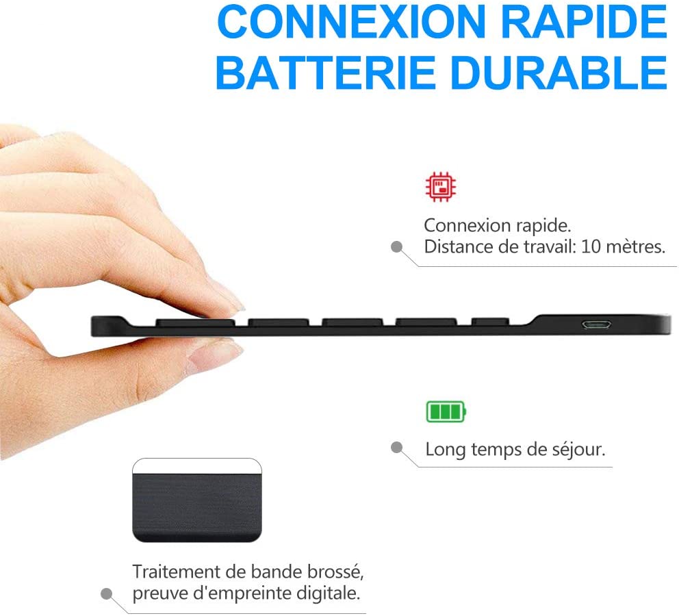 Zienstar 10inch Azerty French Rechargeable Aluminum Wireless Bluetooth Keyboard with 7 Color Backlight Lithium Battery