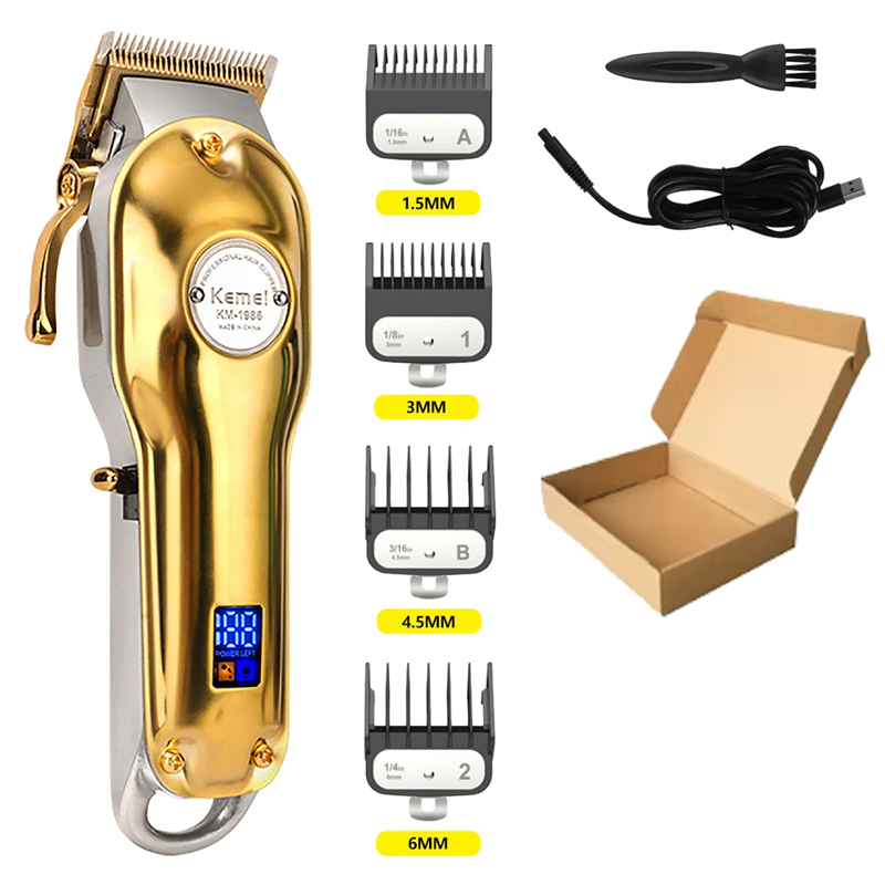 Kemei Hair Clipper KM-1986 Trimmer 9000 RPM Barber Hair Cutting Machine Digital Display Haircut Clipper for Men: green
