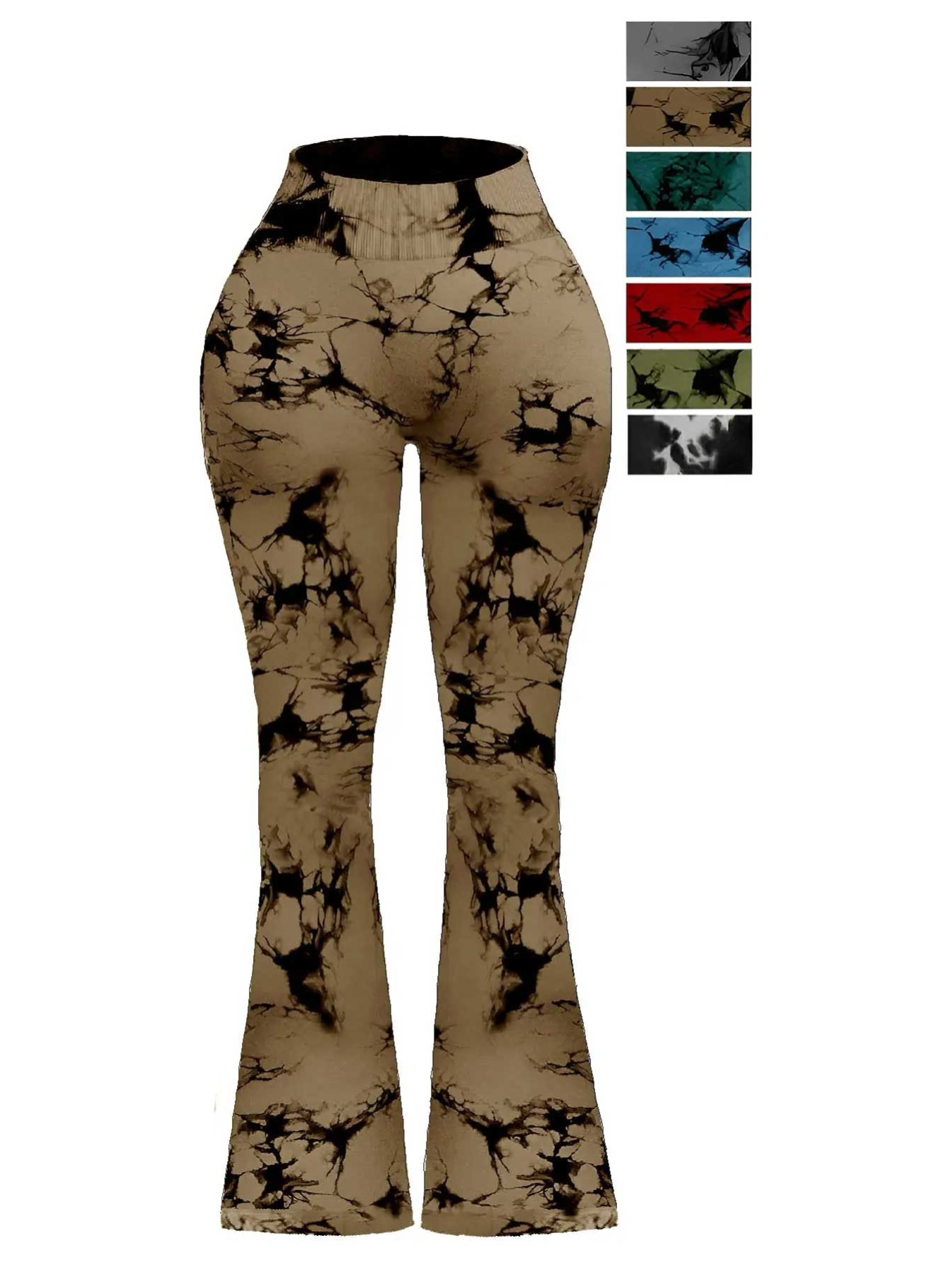 Nahtlose, enge, atmungsaktive Damenhose mit hoher Taille und elastischem Batikmuster und schmalem Schlag: M / Braun