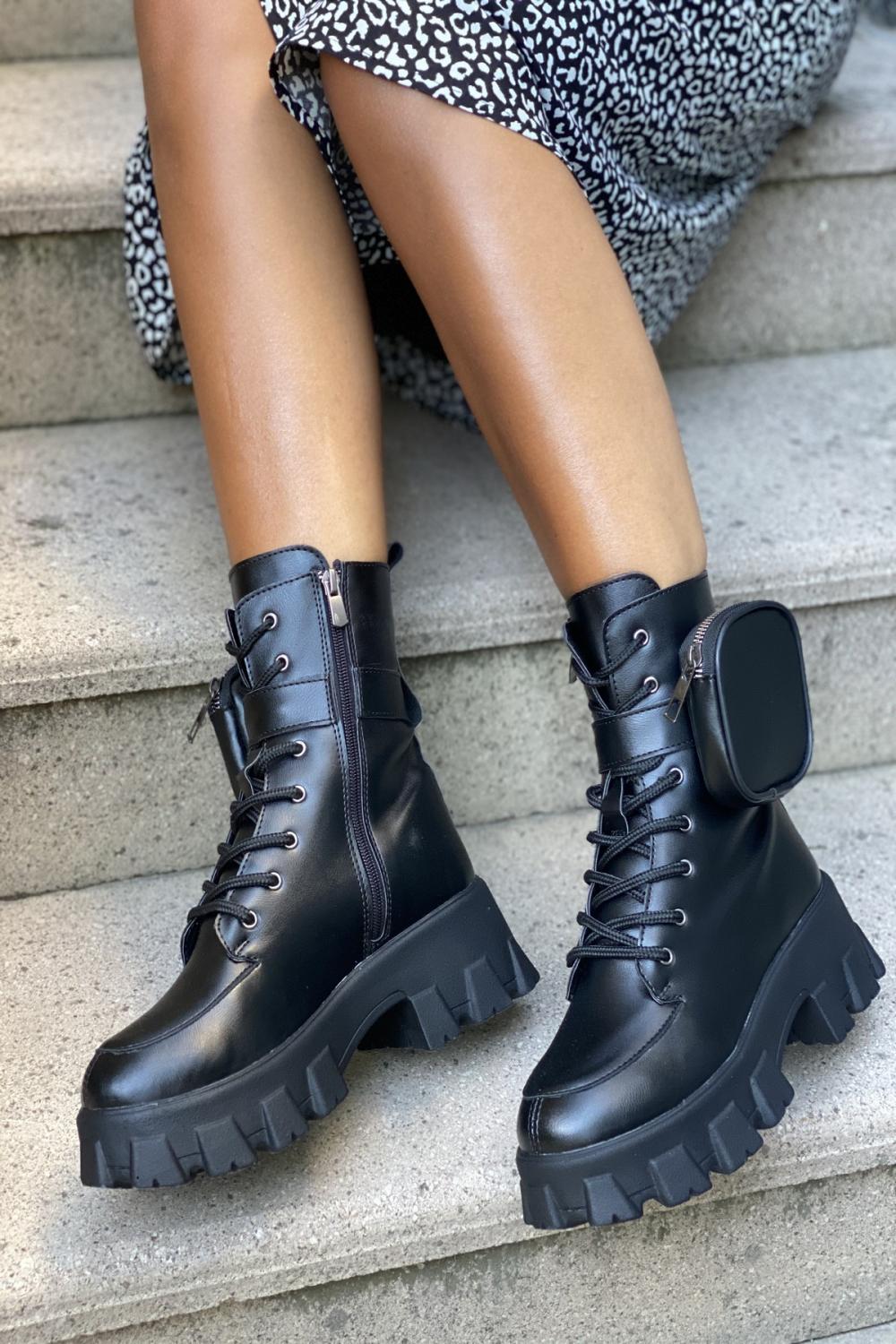 Women's Side Pocket Detailed Zipper Boot Женские сапоги platform boots motorcycle boat