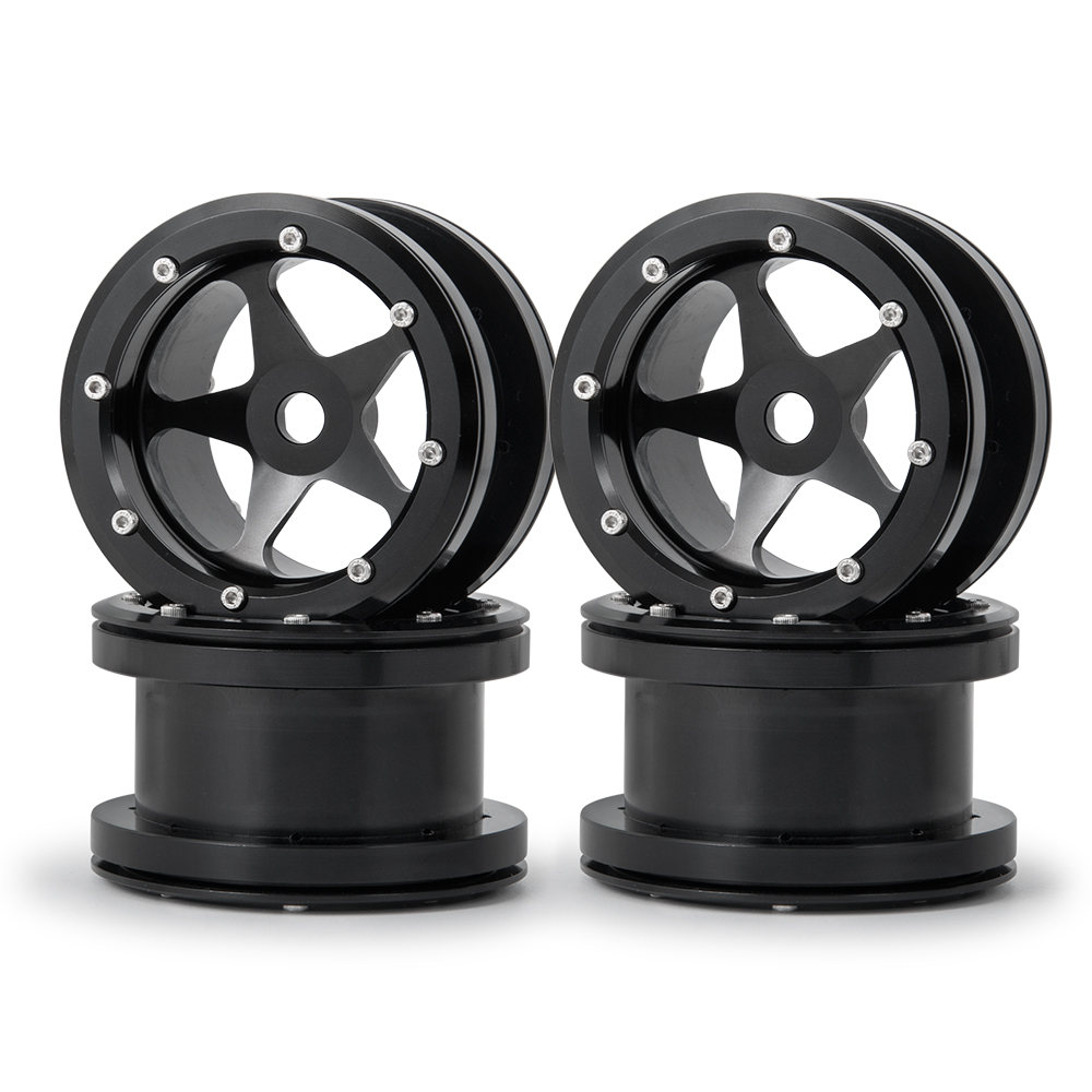 AXSPEED RC Car Wheels - 2.2 Inch Aluminum Alloy Beadlock Wheels Set for 1/10 RC Axial Wraith, TRX-4 - 40mm Width: Black 4 pcs
