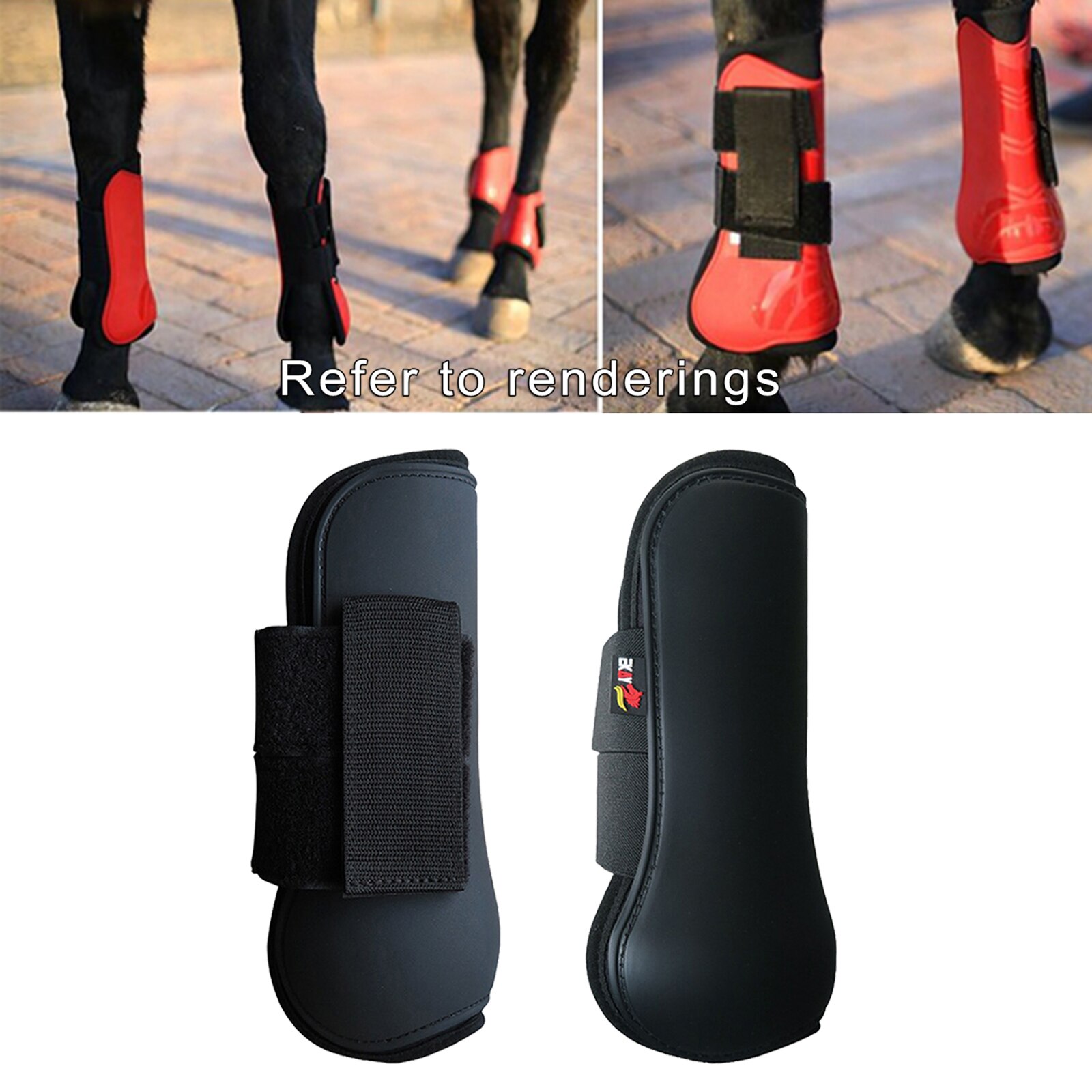 1 Pair Horse Support Boots, PU Secure Leg Protection Horse Tendon Boots Neoprene Soft Liner Equestrian Equipment: Black XL Front